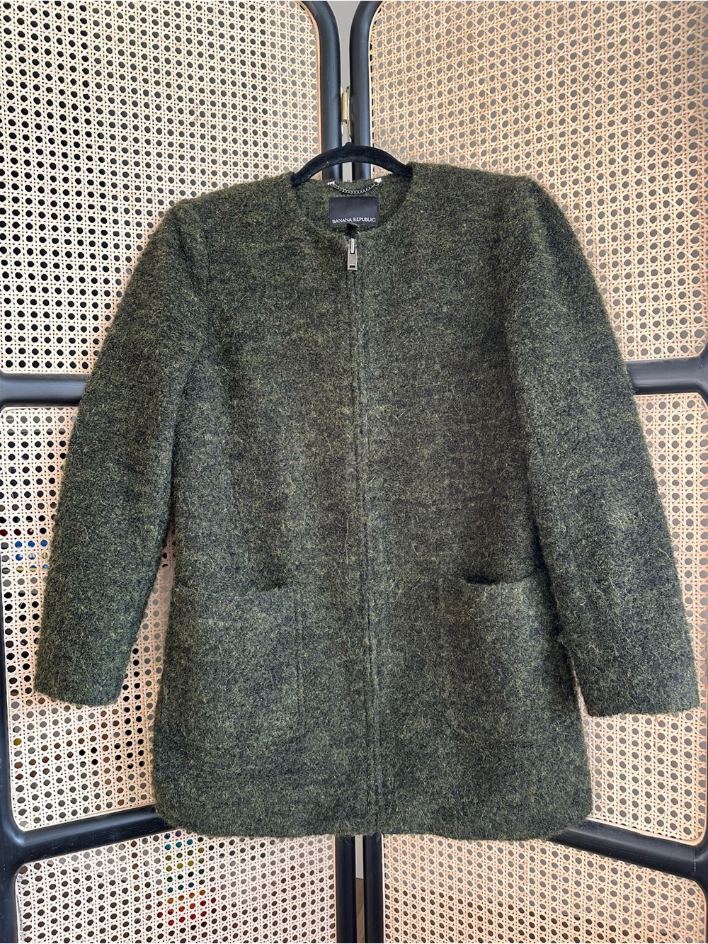 Banana Republic Deep Moss Green Mohair Alpaca Wool Blend Zip Up Coat – Size S